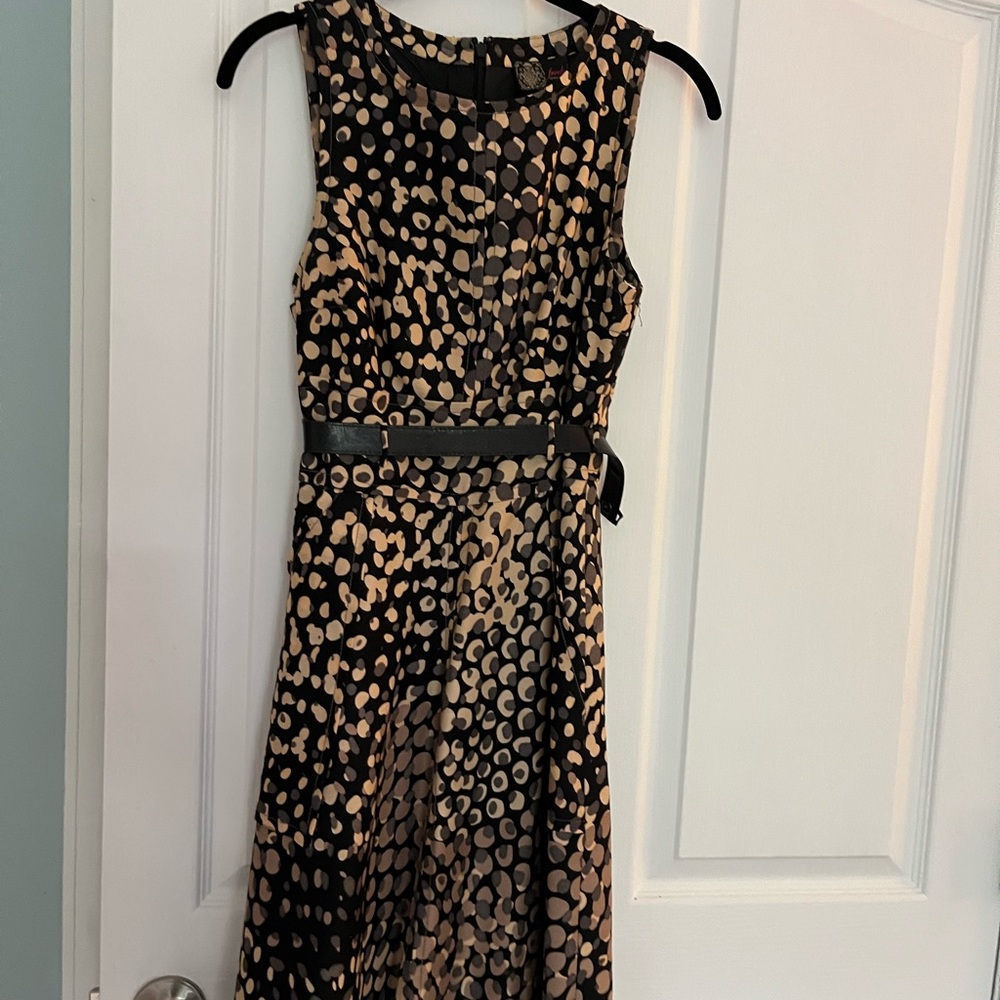 Chic Black and Tan Polka Dot Midi Dress